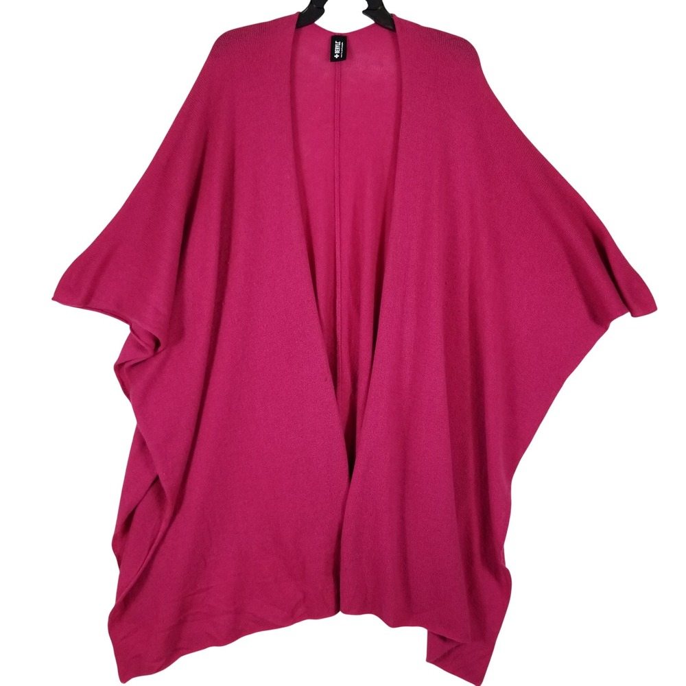 Beryll Womens Open Front Cashmere Poncho Fuchsia Pink Oversized Cape One Size